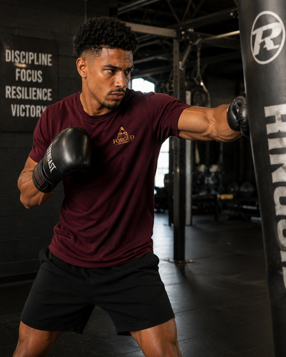 Forged for Combat Burgundy Training Gym Cool T-Shirt